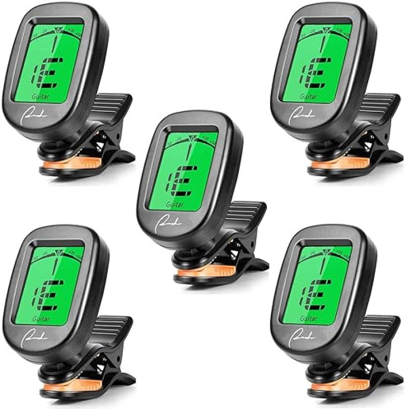 RANCH 5-PACK CLIP-ON GUITAR TUNERS FOR ACOUSTIC ELECTRIC GUITAR, BASS, VIOLIN, UKULELE, BANJO