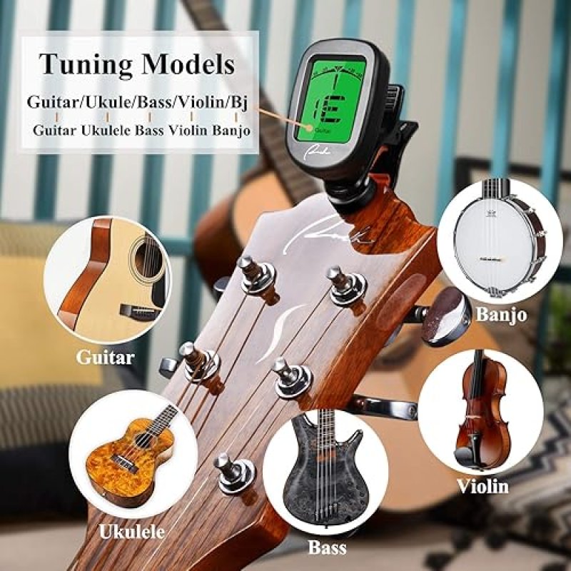 RANCH 5-PACK CLIP-ON GUITAR TUNERS FOR ACOUSTIC ELECTRIC GUITAR, BASS, VIOLIN, UKULELE, BANJO