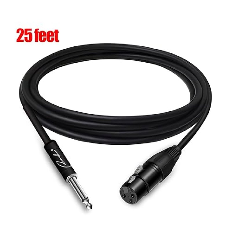 RANCH 25FT XLR FEMALE TO 1 4 TS MONO MICROPHONE CABLE UNBALANCED AUDIO CORD BLACK