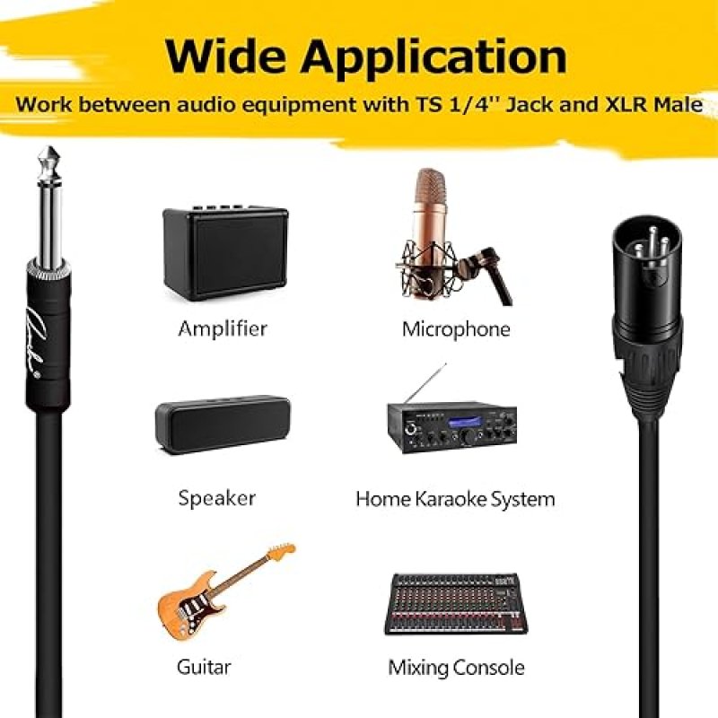 RANCH 2-PACK 20FT MALE XLR TO 1 4 TS MONO JACK MICROPHONE CABLE, UNBALANCED, BLACK