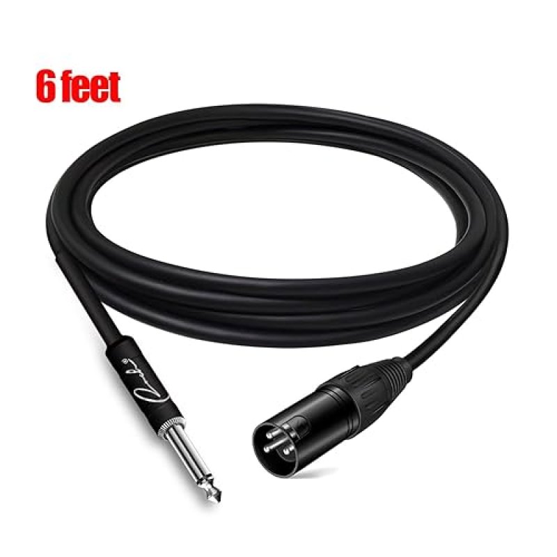 RANCH 6FT MALE XLR TO 1 4 TS MONO MICROPHONE CABLE, UNBALANCED PATCH CORD, BLACK