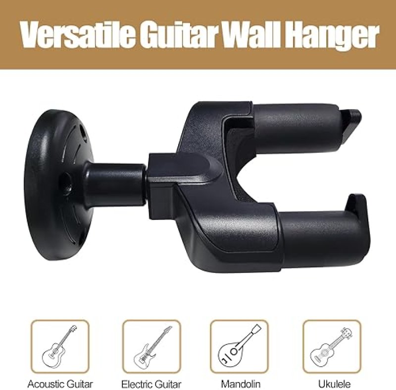 RANCH 3-PACK GUITAR WALL MOUNT HANGERS FOR ACOUSTIC, ELECTRIC, UKULELE BLACK HOOK HOLDERS