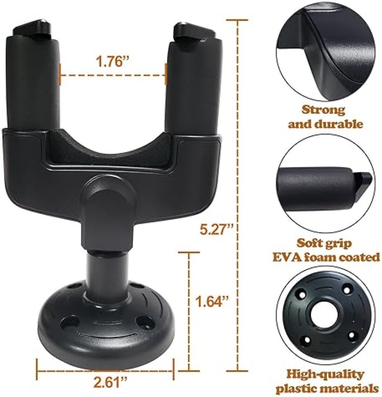 RANCH 3-PACK GUITAR WALL MOUNT HANGERS FOR ACOUSTIC, ELECTRIC, UKULELE BLACK HOOK HOLDERS