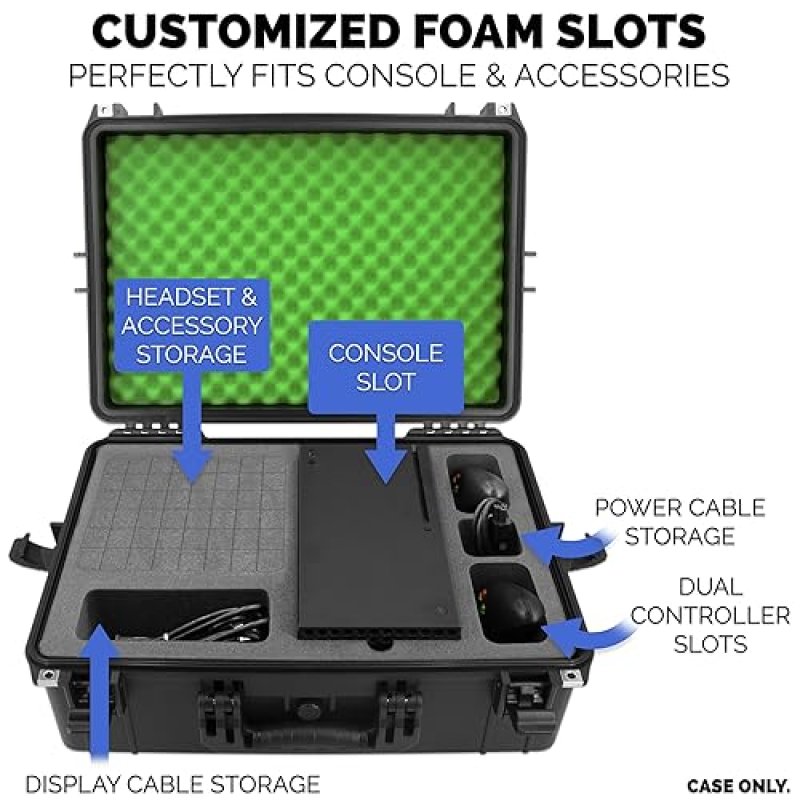CASEMATIX HARD SHELL WATERPROOF TRAVEL CASE FOR XBOX SERIES X CONSOLE, CONTROLLERS ACCESSORIES