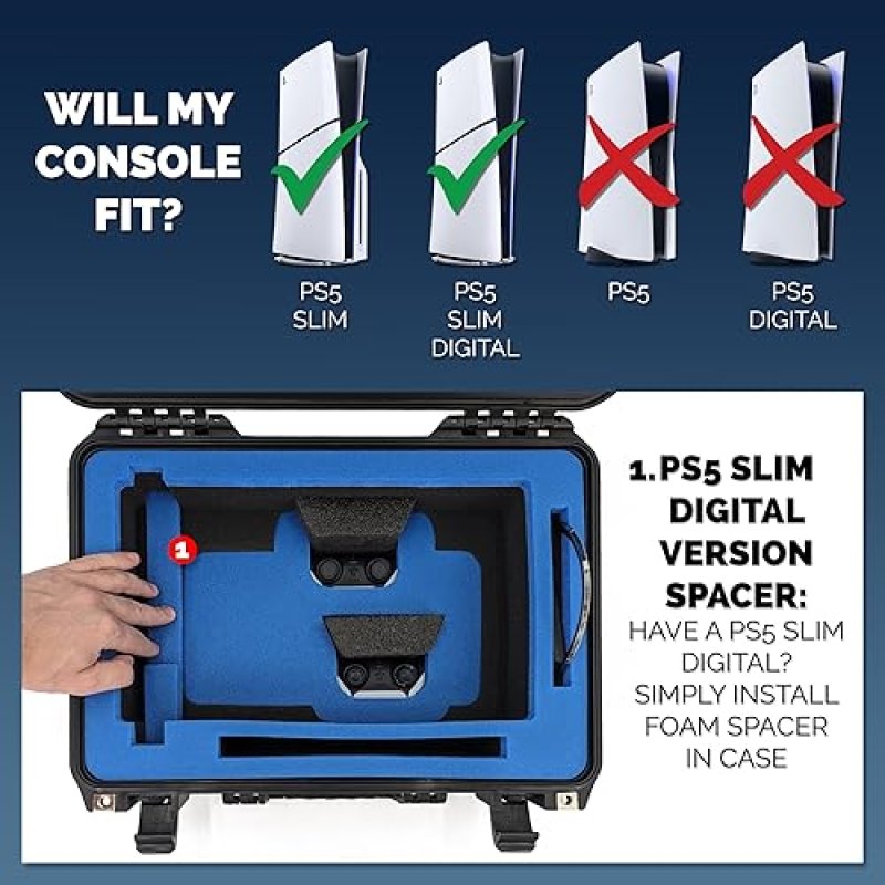 CASEMATIX HARD TRAVEL CASE FOR PS5 SLIM DIGITAL EDITION WATERPROOF SHELL WITH CUSTOM FOAM INSERT