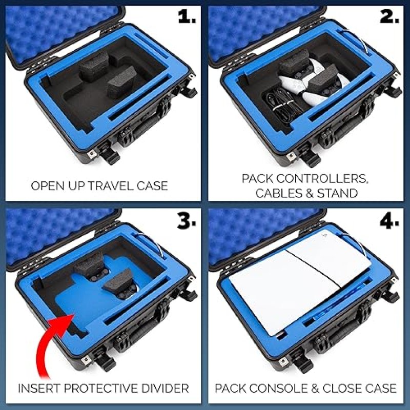 CASEMATIX HARD TRAVEL CASE FOR PS5 SLIM DIGITAL EDITION WATERPROOF SHELL WITH CUSTOM FOAM INSERT