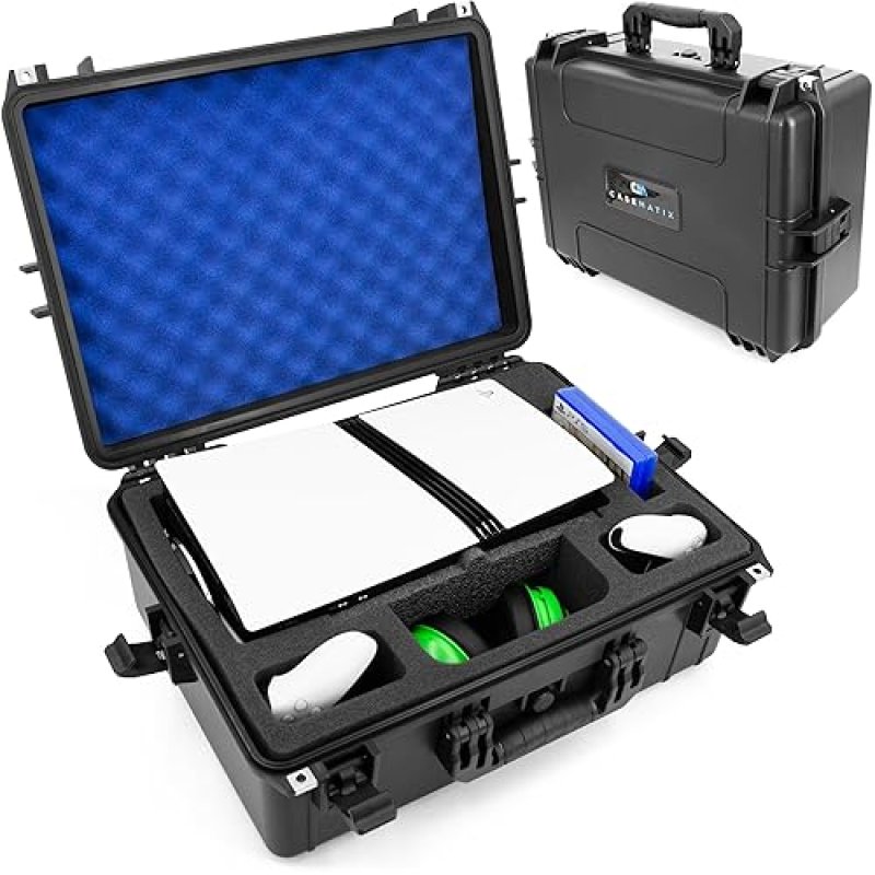 CASEMATIX WATERPROOF HARD CASE FOR PS5 PRO DISC DRIVE CUSTOM FOAM TRAVEL CASE FOR CONSOLE ACCESSORIES