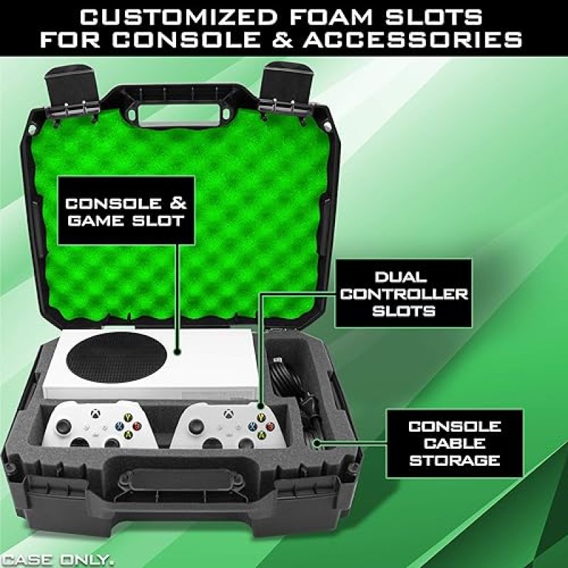CASEMATIX HARD SHELL TRAVEL CASE FOR XBOX SERIES S CONSOLE, CONTROLLERS ACCESSORIES PROTECTIVE FOAM