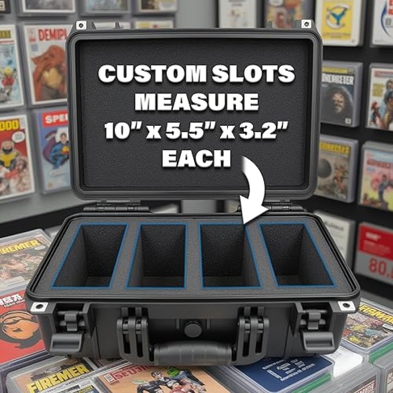 CASEMATIX PRO GRADED CARD CASE FOR 120 PSA BGS SPORTS CARDS, WATERPROOF STORAGE BOX WITH FOAM