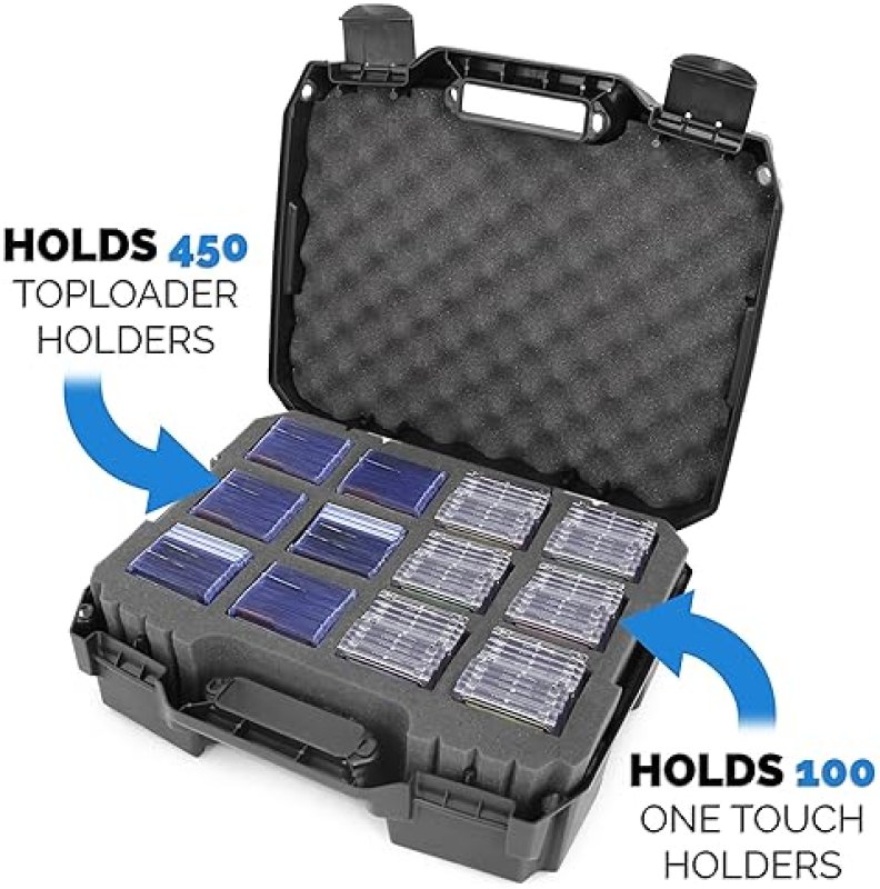 CASEMATIX TRADING CARD STORAGE BOX FITS 450 TOPLOADERS OR 100 ONE TOUCH HOLDERS, 12 DIVIDERS