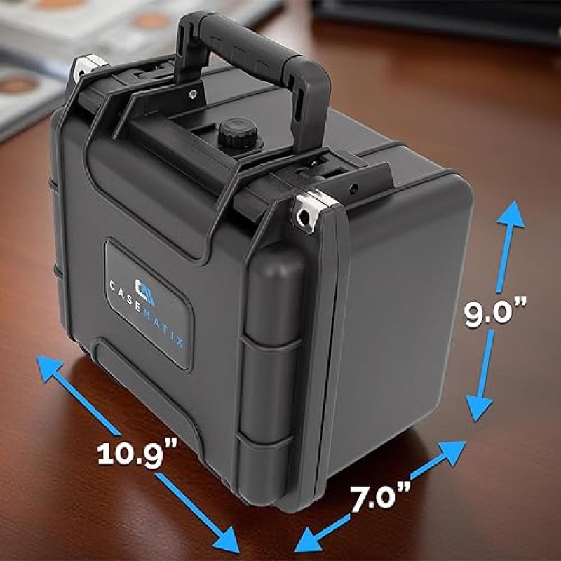 CASEMATIX WATERPROOF GRADED COIN CASE FOR 50 PCGS NGC COINS, CUSTOM HOLDER SUPPLIES COMPARTMENT