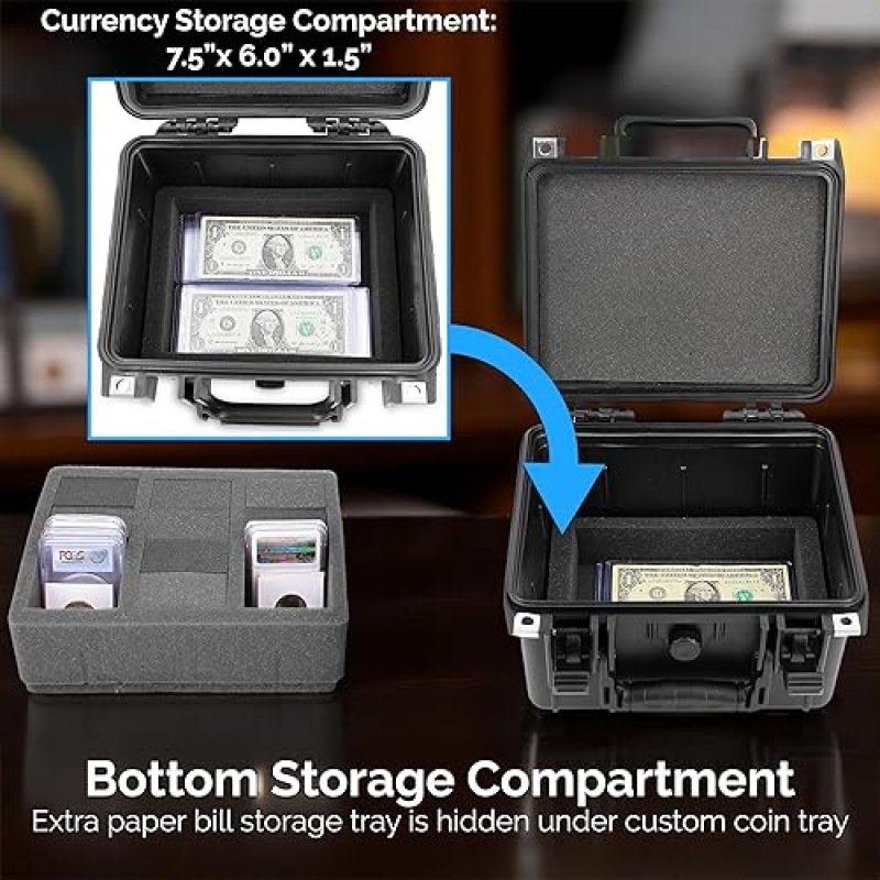 CASEMATIX WATERPROOF GRADED COIN CASE FOR 50 PCGS NGC COINS, CUSTOM HOLDER SUPPLIES COMPARTMENT