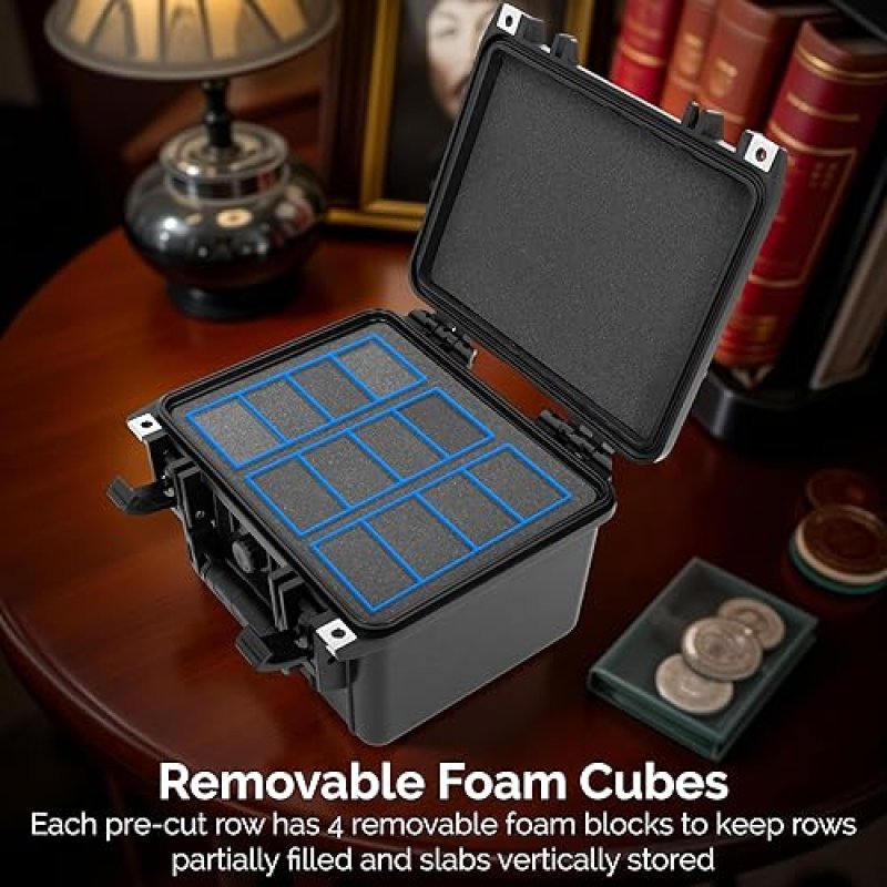 CASEMATIX WATERPROOF GRADED COIN CASE FOR 50 PCGS NGC COINS, CUSTOM HOLDER SUPPLIES COMPARTMENT