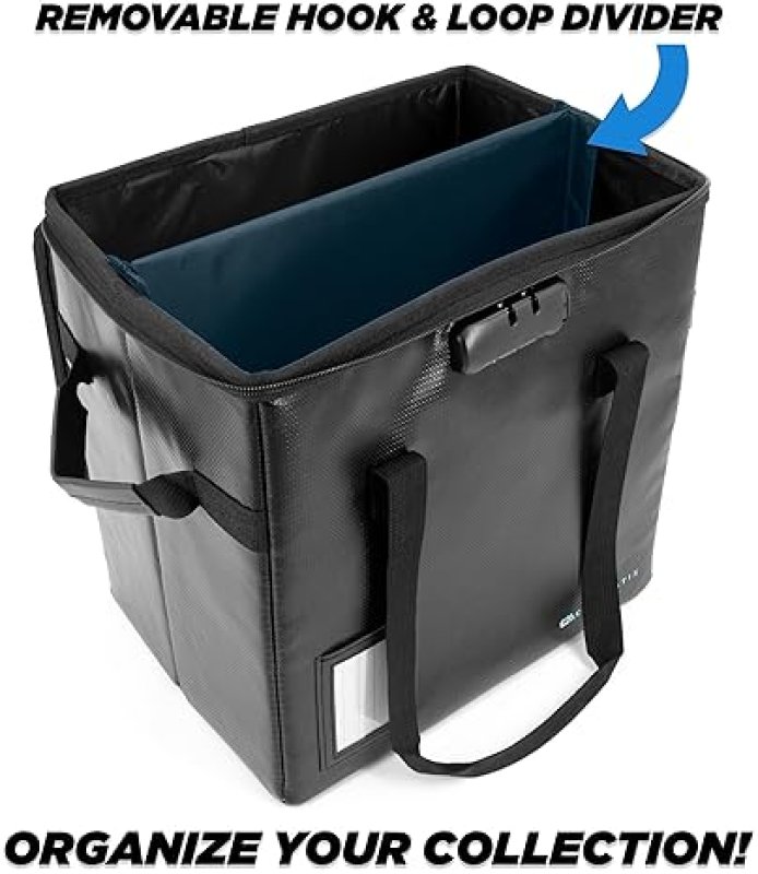 CASEMATIX FIRE RESISTANT VINYL RECORD STORAGE CASE HOLDS 40 LPS, COMBO LOCK, REMOVABLE DIVIDER, TRAVEL BOX