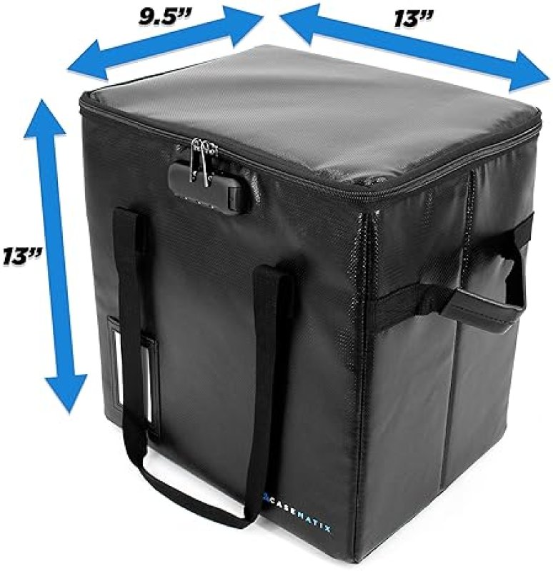 CASEMATIX FIRE RESISTANT VINYL RECORD STORAGE CASE HOLDS 40 LPS, COMBO LOCK, REMOVABLE DIVIDER, TRAVEL BOX