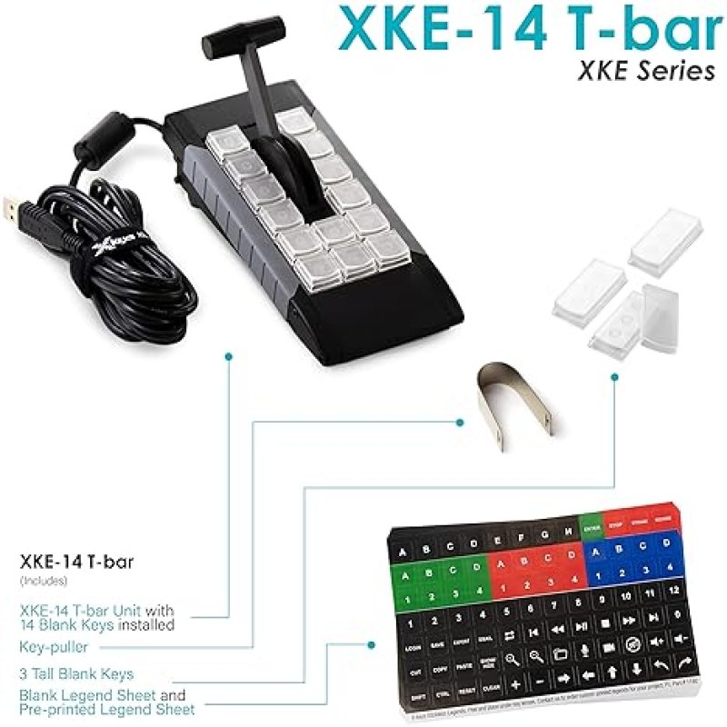 RAILDRIVER X-KEYS XBE-14 USB RGB BACKLIT PROGRAMMABLE T-BAR KEYPAD FOR VMIX, INSTANT REPLAY CENTRAL CONTROL