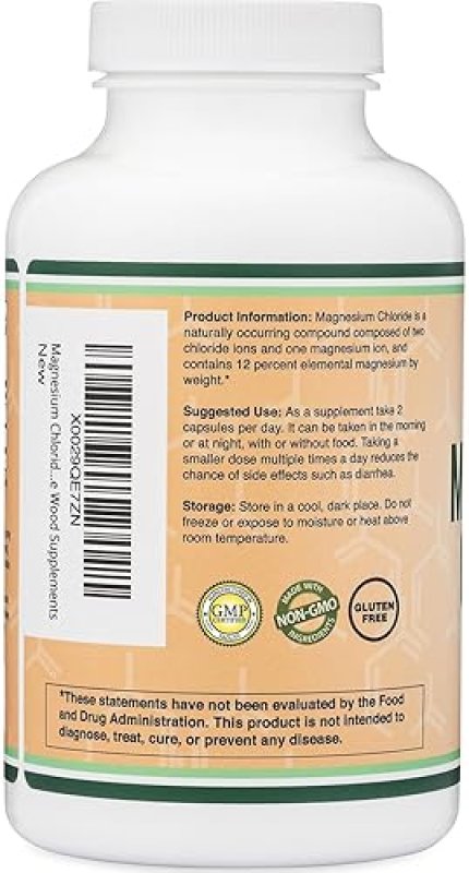 DOUBLE WOOD SUPPLEMENTS MAGNESIUM CHLORIDE 1000MG 180 CAPSULES, DIGESTIVE BONE SUPPORT, NON-GMO, GLUTEN FREE