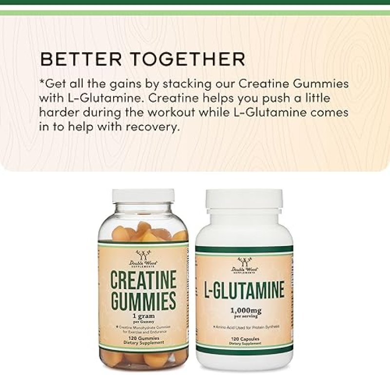 DOUBLE WOOD SUPPLEMENTS CREATINE MONOHYDRATE GUMMIES 1G 120 VEGAN, NON-GMO, GLUTEN-FREE, FILLER-FREE BY DOUBLE WOOD
