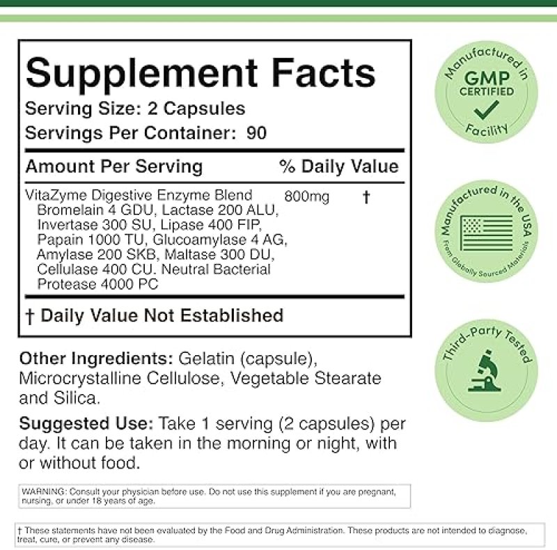 DOUBLE WOOD SUPPLEMENTS DIGESTIVE ENZYMES 800MG 10 ESSENTIAL ENZYMES BLEND FOR GUT HEALTH DIGESTION