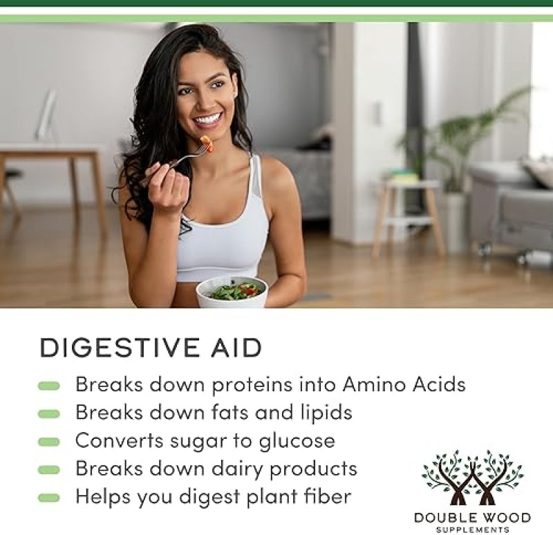 DOUBLE WOOD SUPPLEMENTS DIGESTIVE ENZYMES 800MG 10 ESSENTIAL ENZYMES BLEND FOR GUT HEALTH DIGESTION
