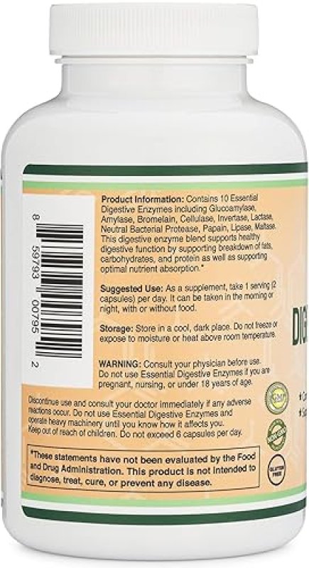 DOUBLE WOOD SUPPLEMENTS DIGESTIVE ENZYMES 800MG 10 ESSENTIAL ENZYMES BLEND FOR GUT HEALTH DIGESTION