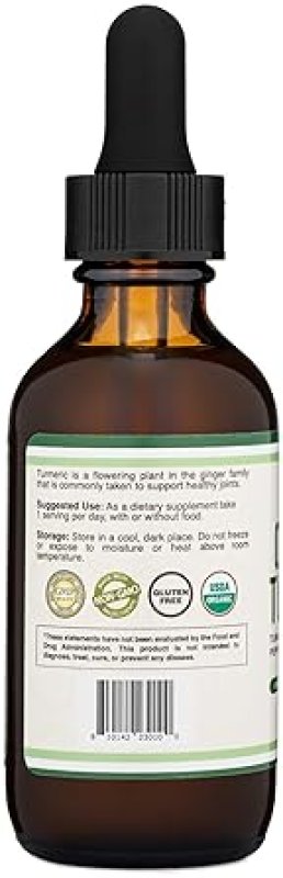 DOUBLE WOOD SUPPLEMENTS ORGANIC TURMERIC CURCUMIN DROPS WITH BLACK PEPPER, GINGER HERBS 1180MG, 2OZ, JOINT SUPPORT