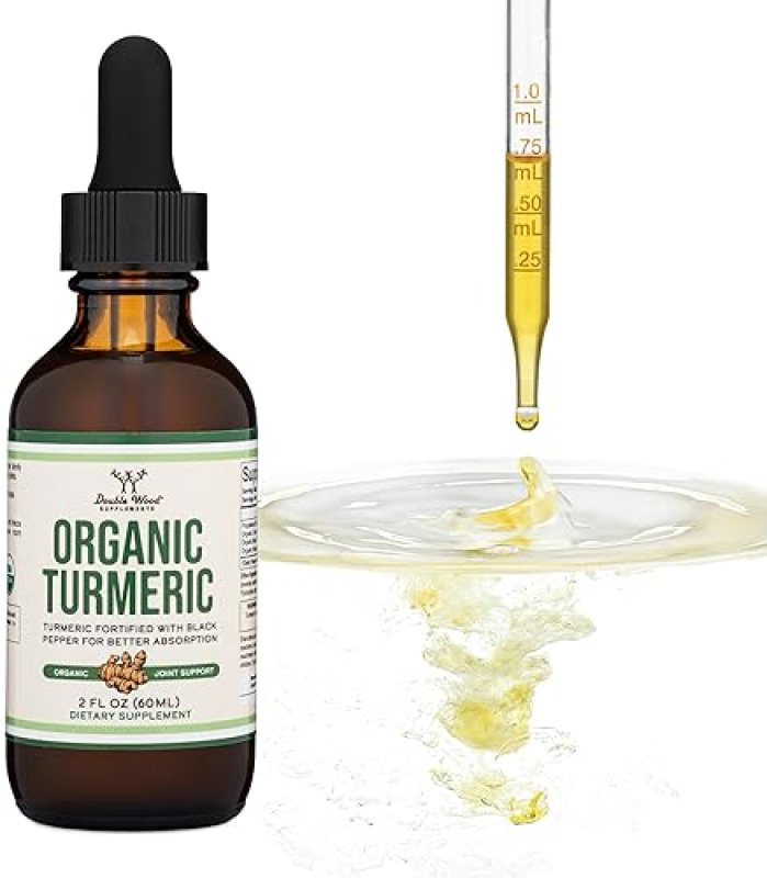 DOUBLE WOOD SUPPLEMENTS ORGANIC TURMERIC CURCUMIN DROPS WITH BLACK PEPPER, GINGER HERBS 1180MG, 2OZ, JOINT SUPPORT