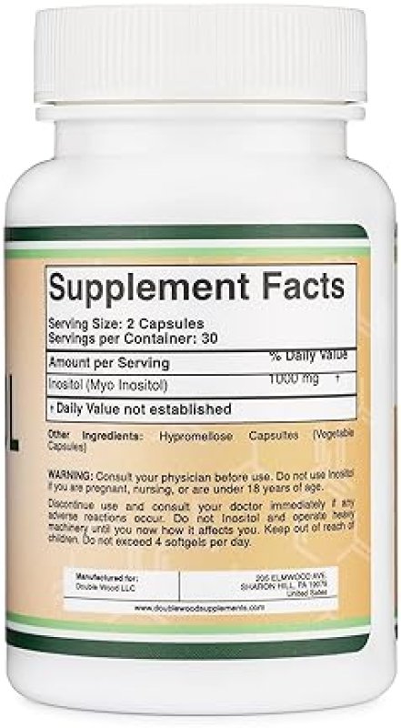 DOUBLE WOOD SUPPLEMENTS  MYO-INOSITOL CAPSULES 1000MG FOR WOMEN 60 VEGAN, GLUTEN-FREE, FILLER-FREE BY DOUBLE WOOD