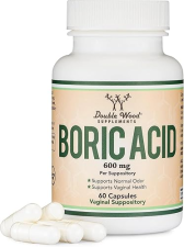 DOUBLE WOOD SUPPLEMENTS BORIC ACID SUPPOSITORIES 600MG 60 COUNT, PH BALANCE ODOR CONTROL, USP GRADE