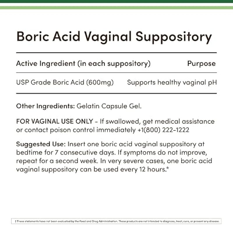 DOUBLE WOOD SUPPLEMENTS BORIC ACID SUPPOSITORIES 600MG 60 COUNT, PH BALANCE ODOR CONTROL, USP GRADE