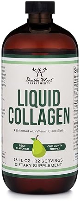DOUBLE WOOD SUPPLEMENTS LIQUID COLLAGEN 2500MG WITH BIOTIN, GRASSFED TYPE 1 3, SUGAR FREE, PEAR FLAVOR 32 SERVINGS