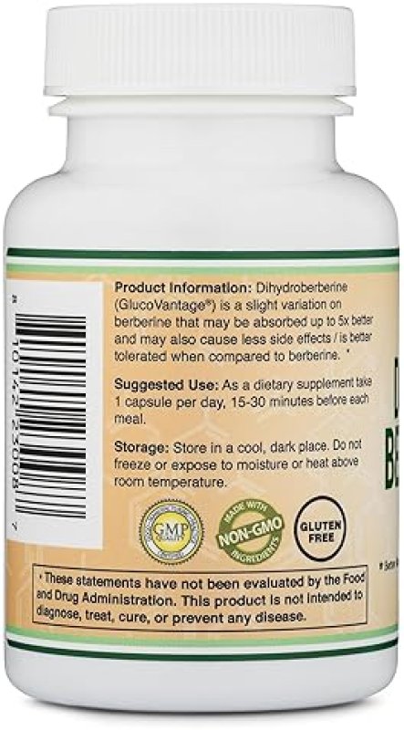 DOUBLE WOOD SUPPLEMENTS DIHYDROBERBERINE 100MG CAPSULES GLUCOVANTAGE SUPER BERBERINE, 5X POTENCY, VEGAN, 60 COUNT, TESTED