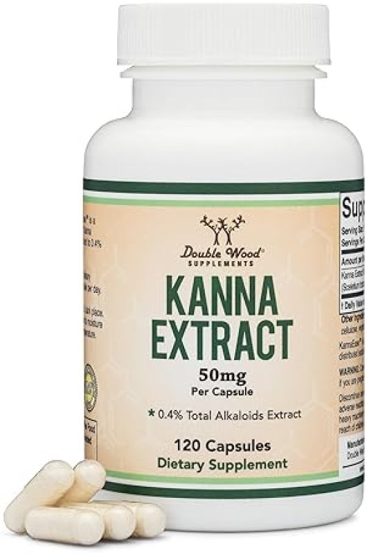 DOUBLE WOOD SUPPLEMENTS KANNA EXTRACT SUPPLEMENT 50MG 120 VEGAN CAPSULES FOR RELAXATION NON-GMO, GLUTEN FREE