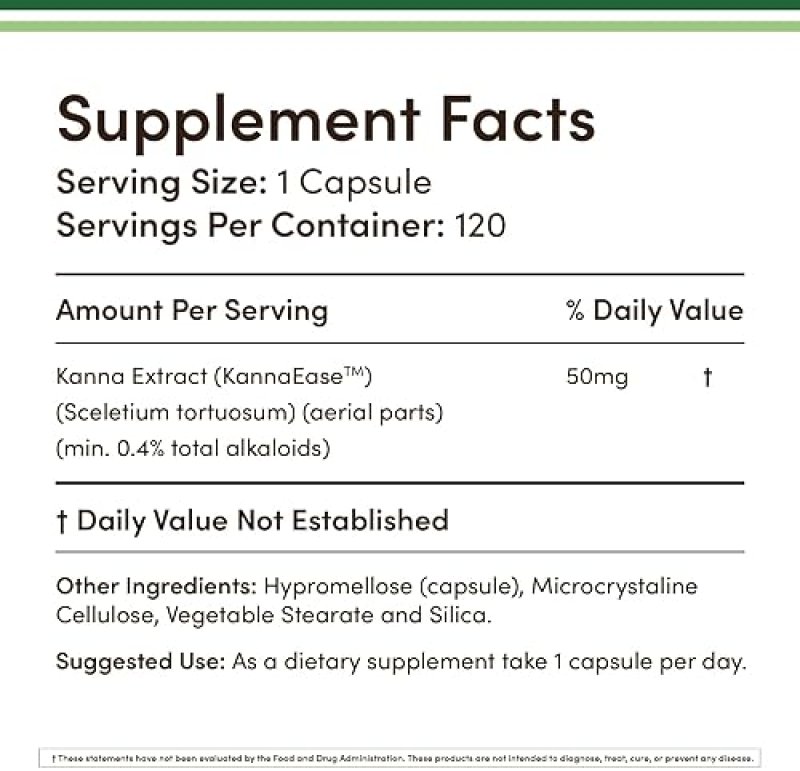 DOUBLE WOOD SUPPLEMENTS KANNA EXTRACT SUPPLEMENT 50MG 120 VEGAN CAPSULES FOR RELAXATION NON-GMO, GLUTEN FREE