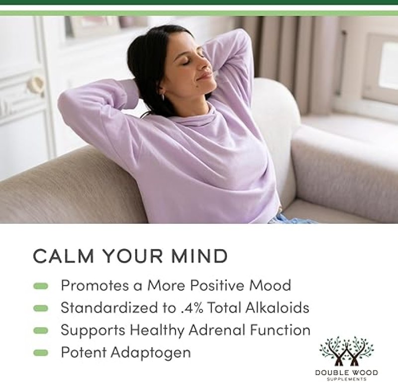 DOUBLE WOOD SUPPLEMENTS KANNA EXTRACT SUPPLEMENT 50MG 120 VEGAN CAPSULES FOR RELAXATION NON-GMO, GLUTEN FREE