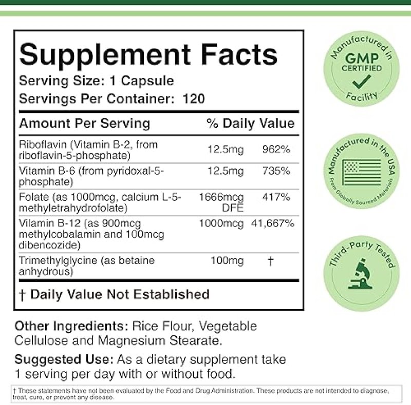 DOUBLE WOOD SUPPLEMENTS METHYLATED MULTIVITAMIN WITH METHYL B COMPLEX, TMG METHYLFOLATE NON-GMO, GLUTEN-FREE, 120 CAPS
