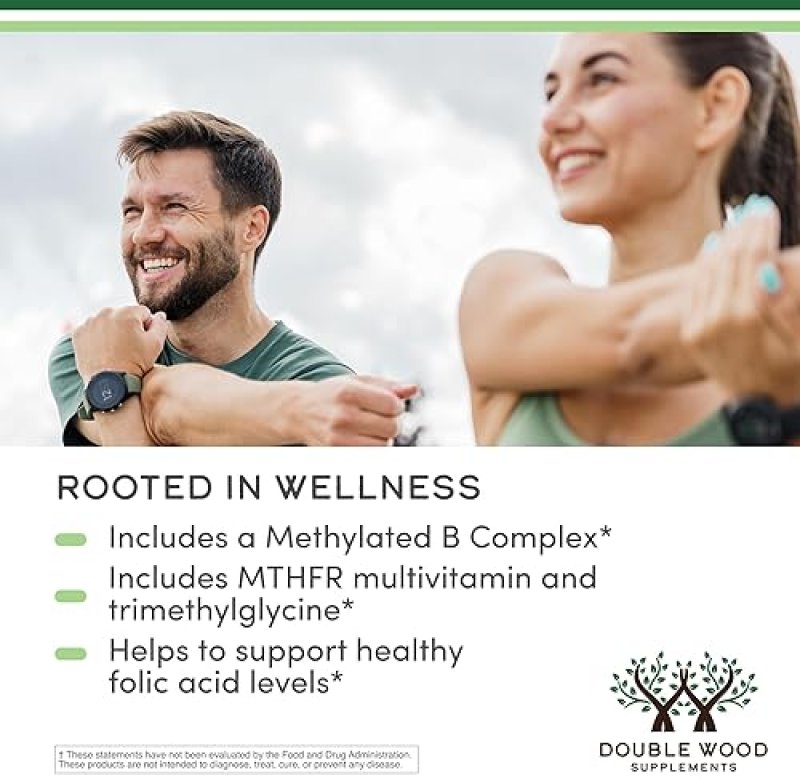 DOUBLE WOOD SUPPLEMENTS METHYLATED MULTIVITAMIN WITH METHYL B COMPLEX, TMG METHYLFOLATE NON-GMO, GLUTEN-FREE, 120 CAPS
