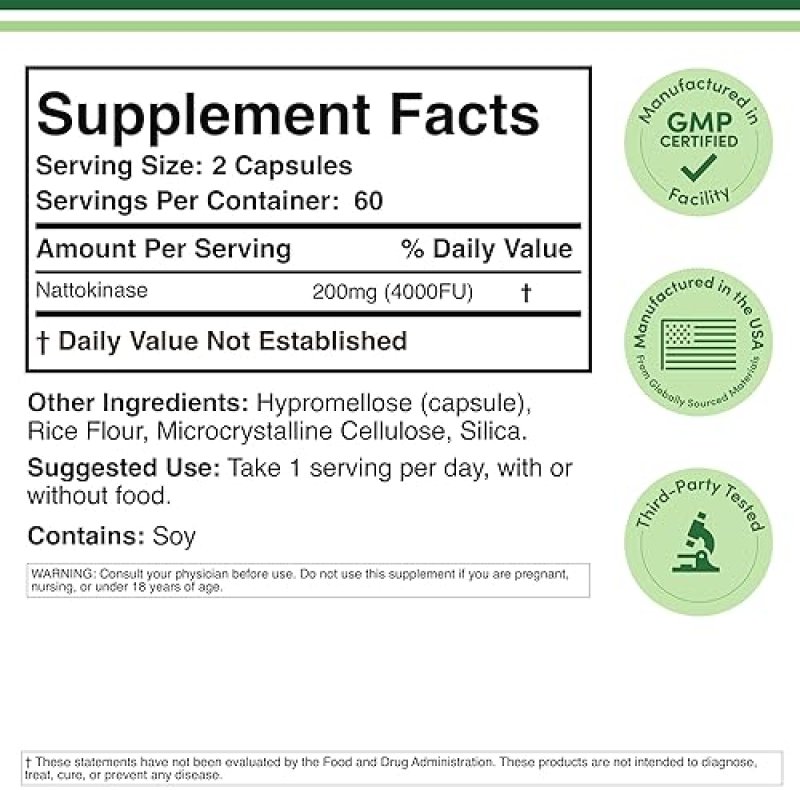 DOUBLE WOOD SUPPLEMENTS NATTOKINASE 4,000 FU 120 CAPSULES JAPANESE NATTO ENZYME FOR HEART CIRCULATORY SUPPORT