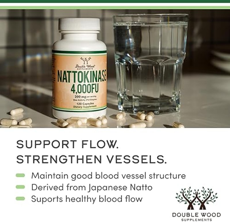 DOUBLE WOOD SUPPLEMENTS NATTOKINASE 4,000 FU 120 CAPSULES JAPANESE NATTO ENZYME FOR HEART CIRCULATORY SUPPORT