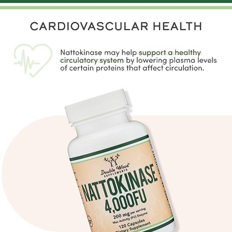 DOUBLE WOOD SUPPLEMENTS NATTOKINASE 4,000 FU 120 CAPSULES JAPANESE NATTO ENZYME FOR HEART CIRCULATORY SUPPORT