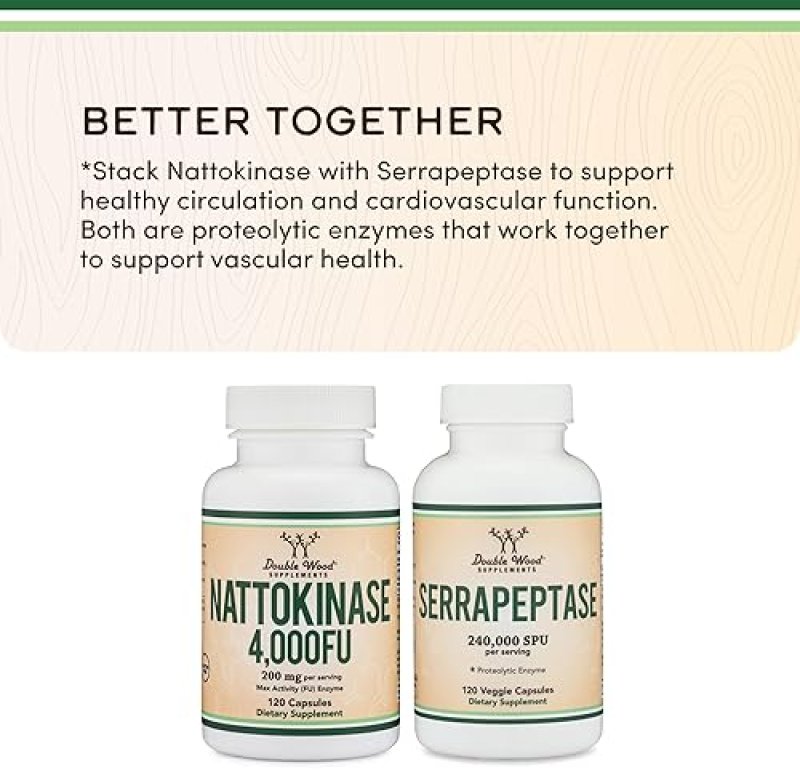 DOUBLE WOOD SUPPLEMENTS NATTOKINASE 4,000 FU 120 CAPSULES JAPANESE NATTO ENZYME FOR HEART CIRCULATORY SUPPORT