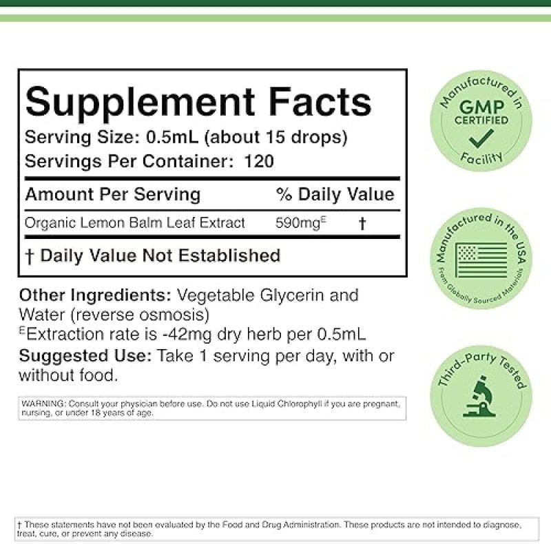 DOUBLE WOOD SUPPLEMENTS ORGANIC LEMON BALM TINCTURE 590MG 2OZ DOUBLE WOOD SUPPLEMENTS FOR DIGESTION RELAXATION