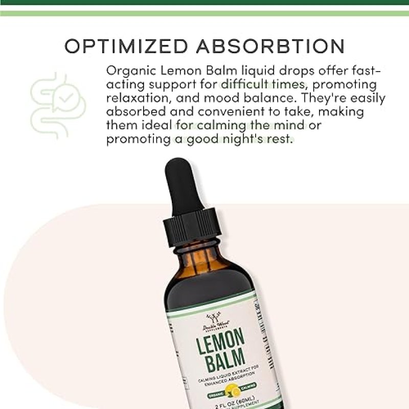DOUBLE WOOD SUPPLEMENTS ORGANIC LEMON BALM TINCTURE 590MG 2OZ DOUBLE WOOD SUPPLEMENTS FOR DIGESTION RELAXATION