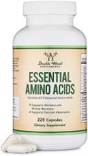 DOUBLE WOOD SUPPLEMENTS ESSENTIAL AMINO ACIDS EAA BCAA CAPSULES 1G PER SERVING, 225 GLUTEN-FREE CAPS BY DOUBLE WOOD
