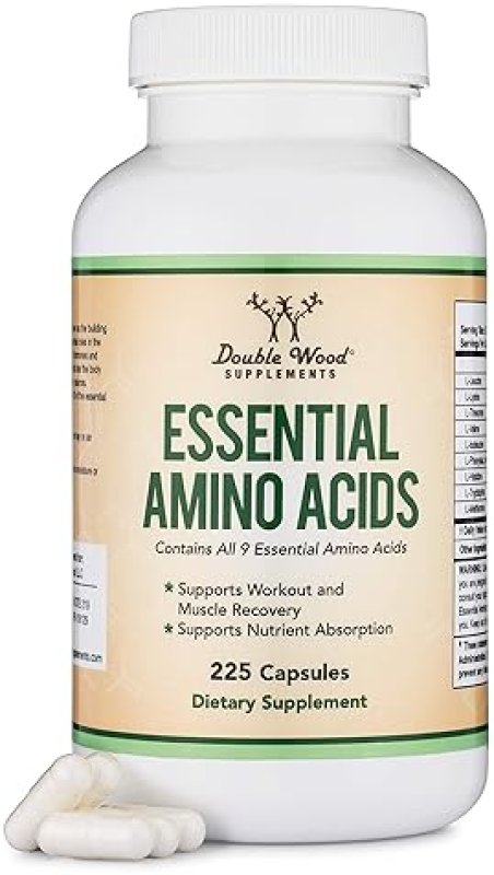 DOUBLE WOOD SUPPLEMENTS ESSENTIAL AMINO ACIDS EAA BCAA CAPSULES 1G PER SERVING, 225 GLUTEN-FREE CAPS BY DOUBLE WOOD