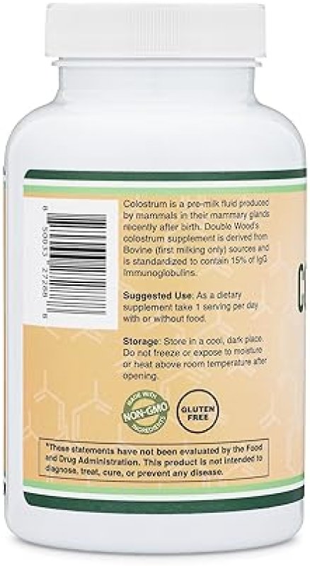 DOUBLE WOOD SUPPLEMENTS COLOSTRUM SUPPLEMENT 1000MG, 120 CAPSULES 15 IGG BOVINE, FIRST MILKING, NO FILLERS, TESTED