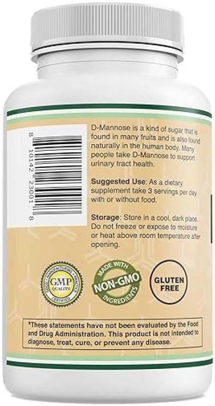 DOUBLE WOOD D-MANNOSE 500MG CAPSULES 90CT UTI BLADDER HEALTH, VEGAN, NON-GMO, GLUTEN-FREE