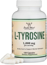 DOUBLE WOOD SUPPLEMENTS L-TYROSINE 1000MG - 120 VEGAN CAPSULES MEMORY, FOCUS ATTENTION SUPPLEMENT NON-GMO