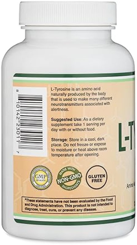 DOUBLE WOOD SUPPLEMENTS L-TYROSINE 1000MG - 120 VEGAN CAPSULES MEMORY, FOCUS ATTENTION SUPPLEMENT NON-GMO