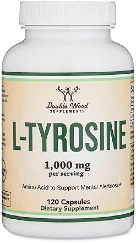 DOUBLE WOOD SUPPLEMENTS L-TYROSINE 1000MG - 120 VEGAN CAPSULES MEMORY, FOCUS ATTENTION SUPPLEMENT NON-GMO